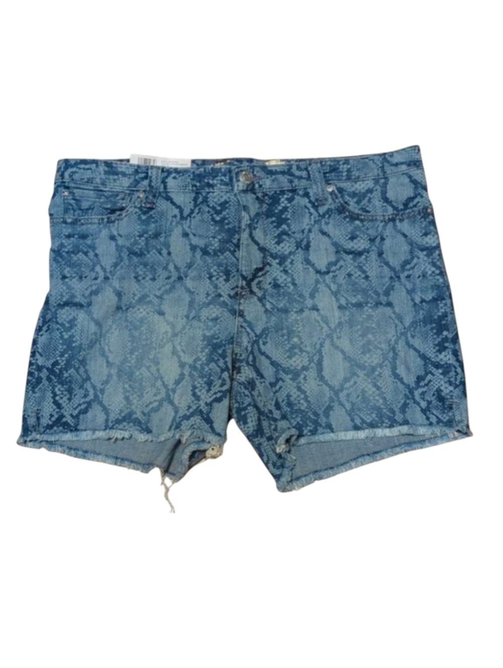Seven7 Blue Snake Print Denim Weekend Shorts Frayed Hem Size 16